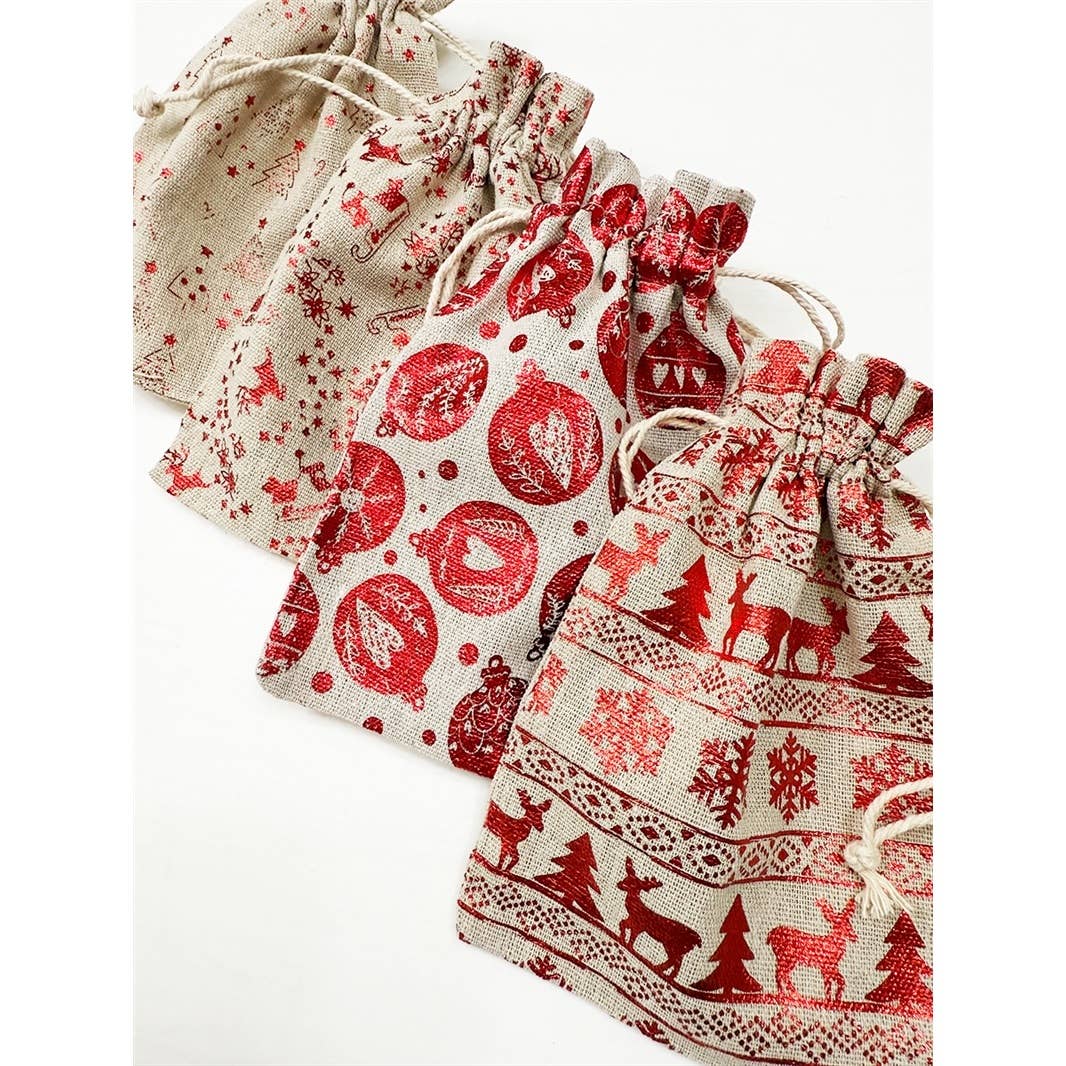 Foil Printed Christmas Theme Drawstrings Bags