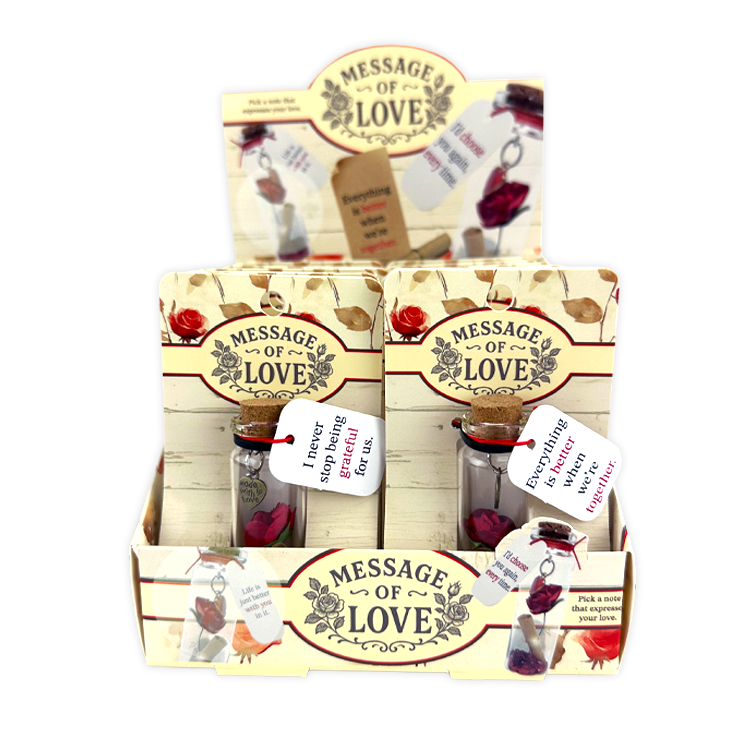 Mini Bottle Rose with Message of Love Gift - 12/Display
