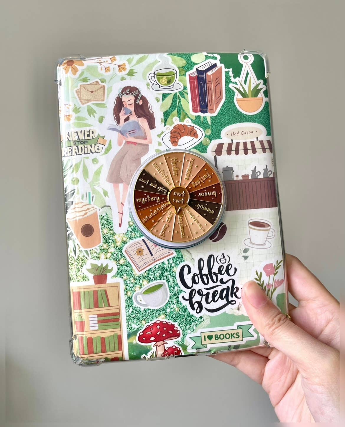 Neutral Book Genre Kindle Grip, Kindle Holder, Spinner