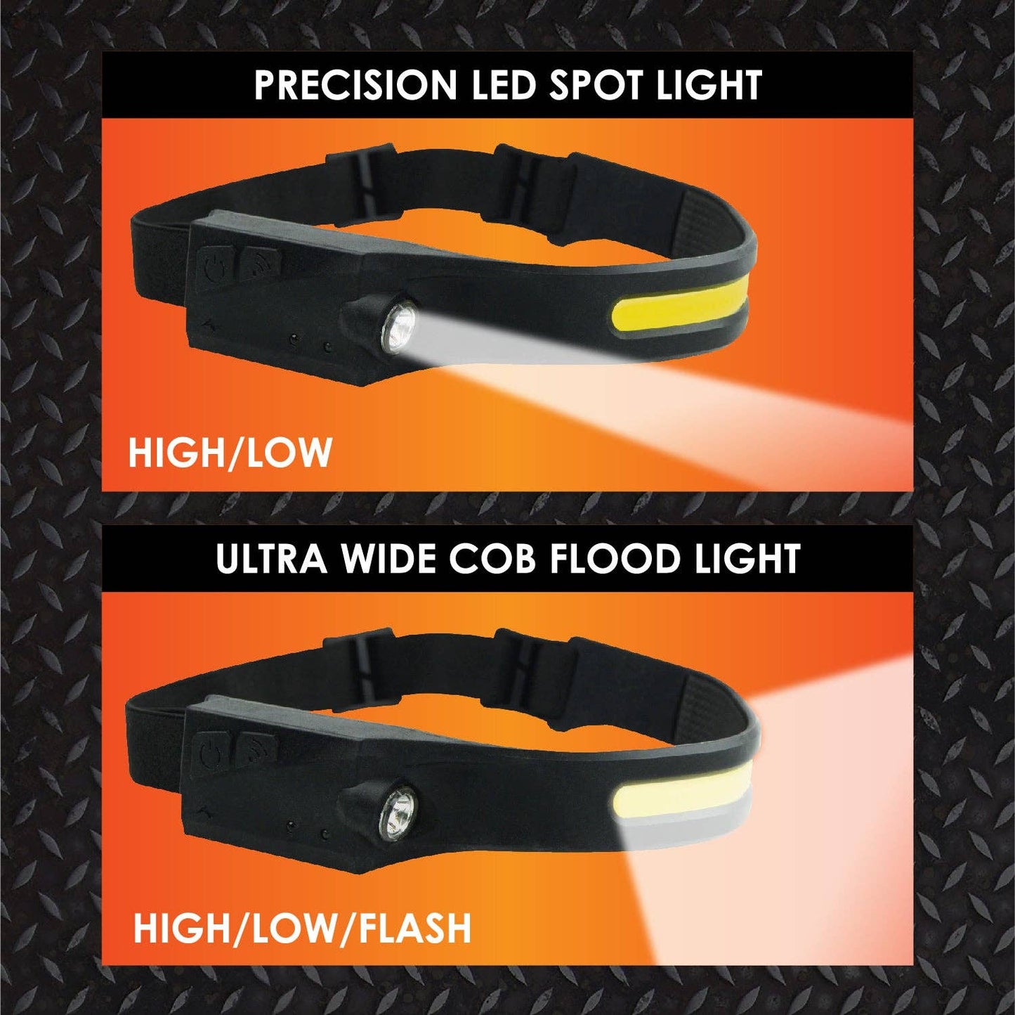 Roughneck Rechargable Headlamp Flashlight - 4/Display