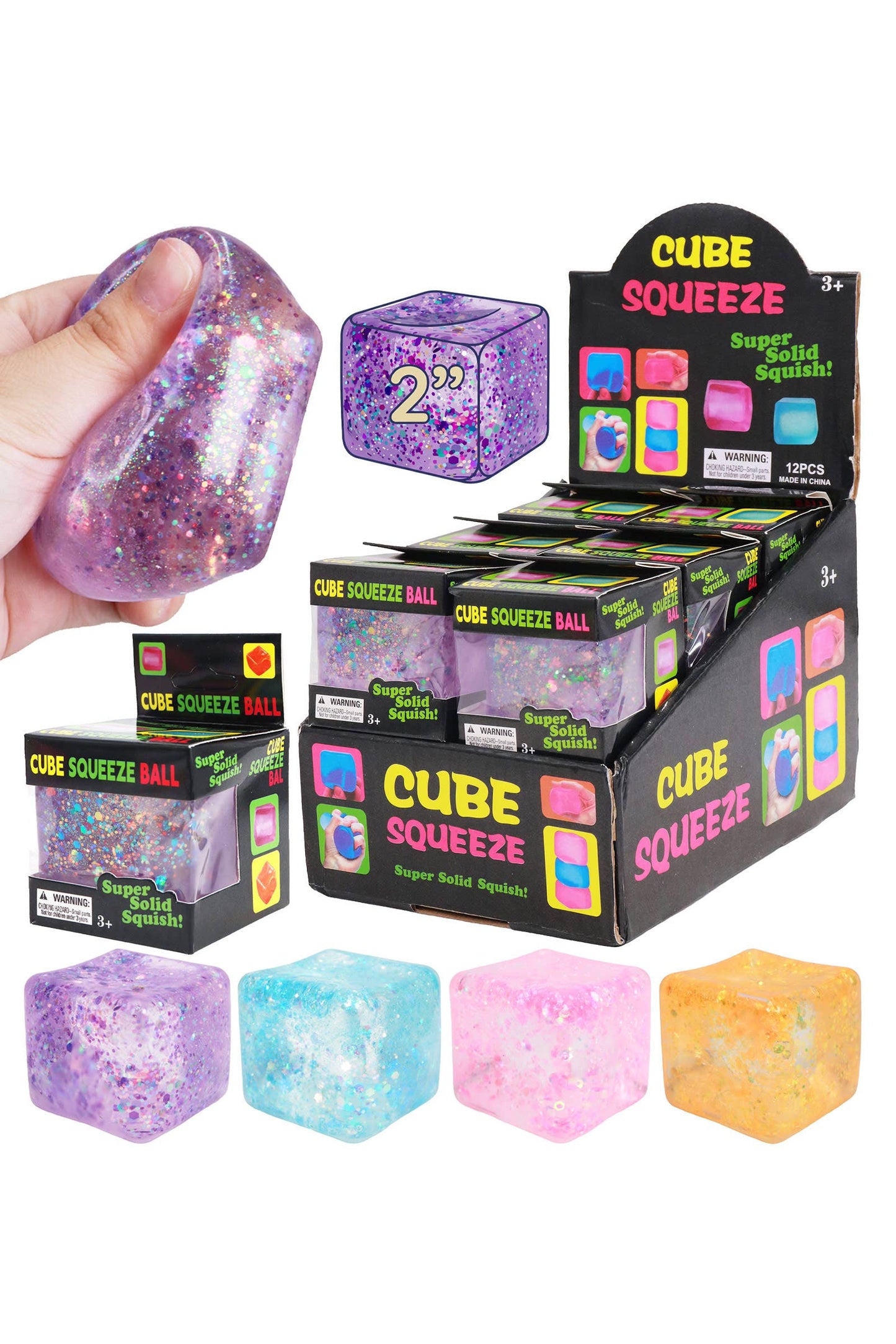 Iridescent Glitter Cube Maltose Putty Filled Squishy
