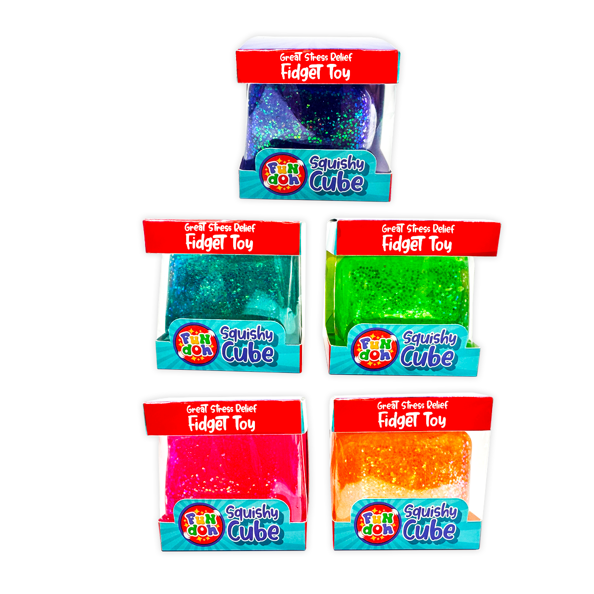Fun Doh Squish & Squeeze Sparkle Cube Fidget Toy- 12/Display