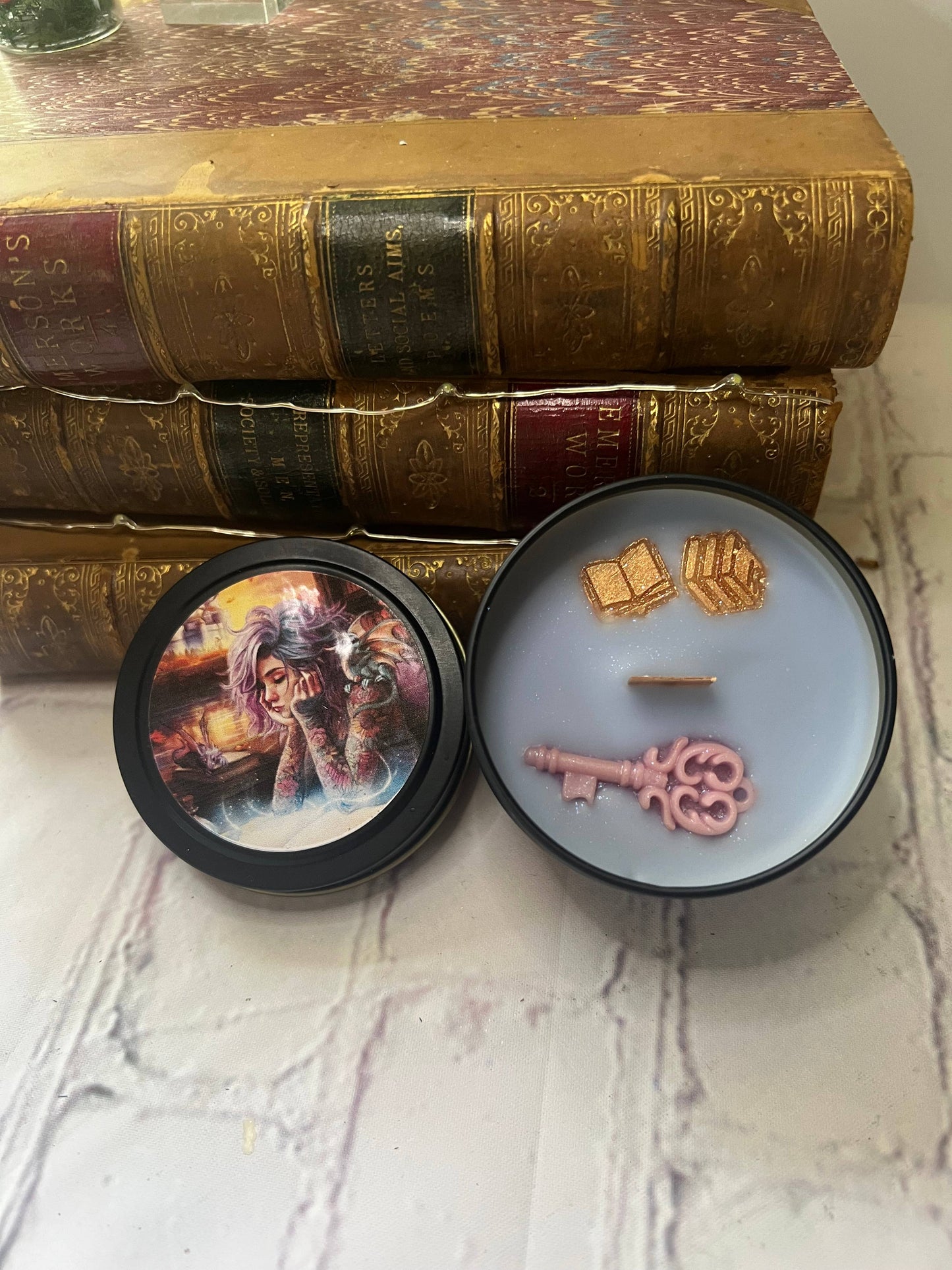 Fantasy book candles- 4 oz, Scented, small candle, bookstore