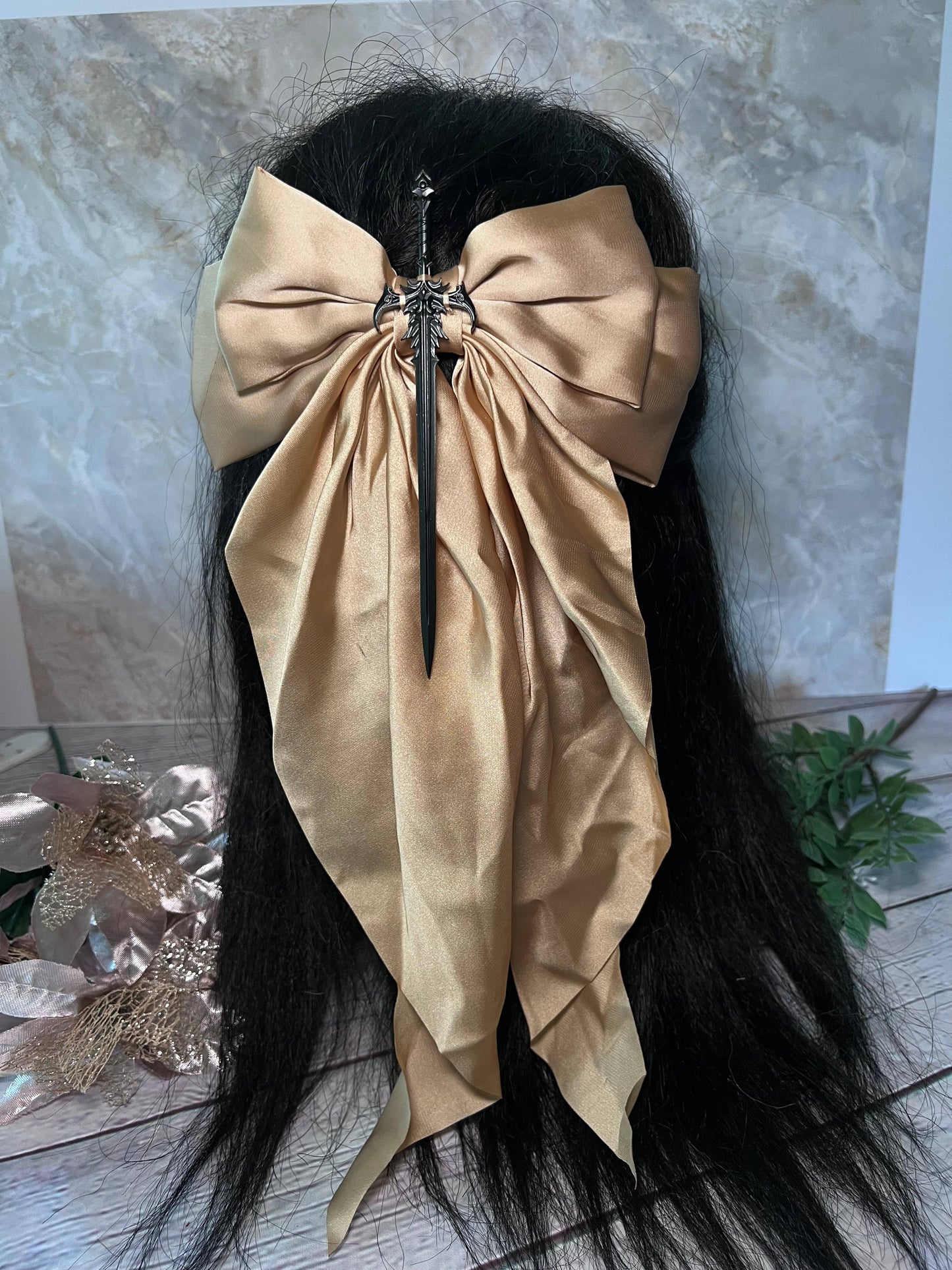 Fantasy inspired sword bow- oversized hair bow 