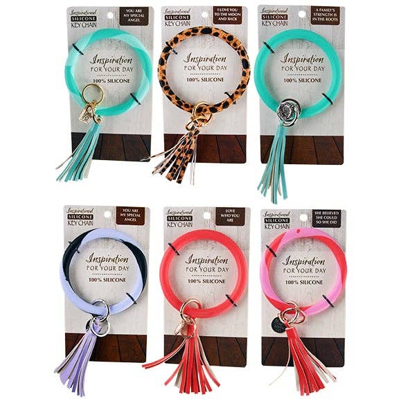 Silicon Ring Keychain with Phrase Charms - 6/Display