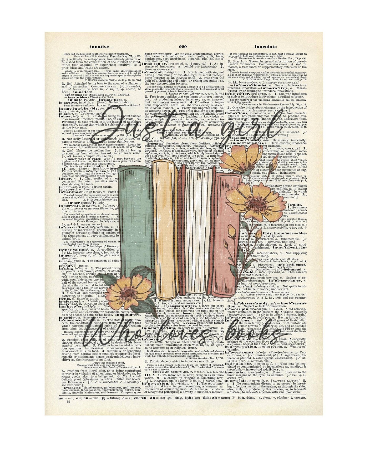 Booklover, books, art , Vintage, Dictionary Prints