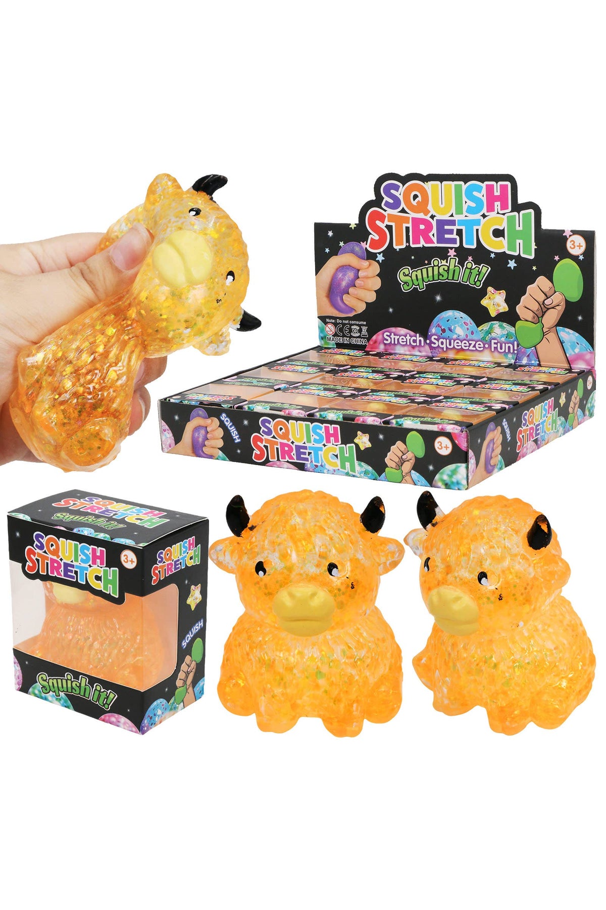 Baby Highland Cow Glitter Thick Maltose Putty Filled Squishy