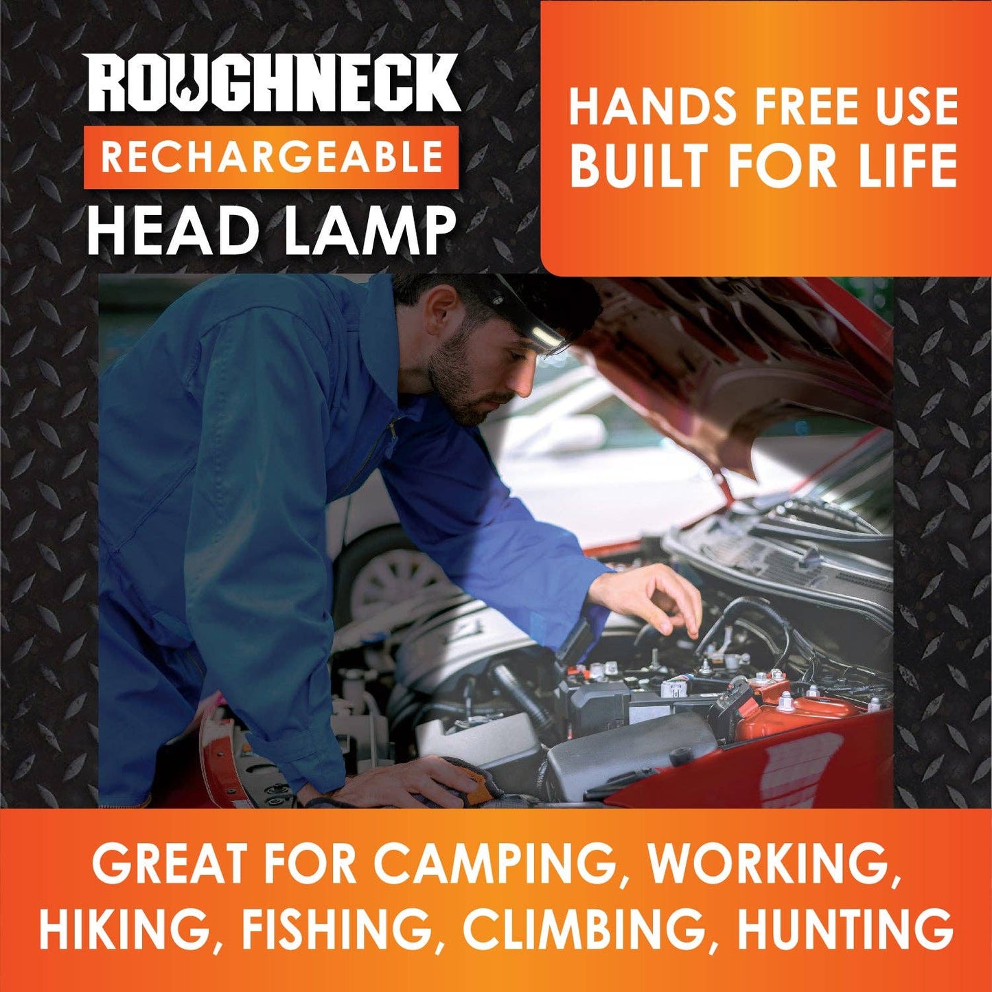 Roughneck Rechargable Headlamp Flashlight - 4/Display