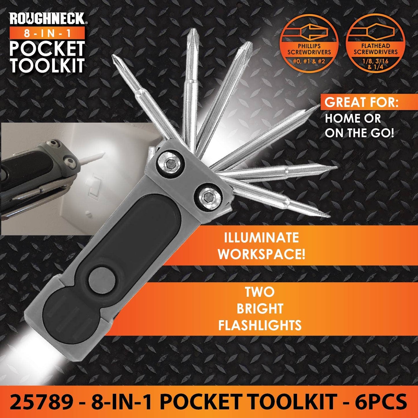 Roughneck 8-In-1 Pocket Multi-Tool with Lights - 6/Display