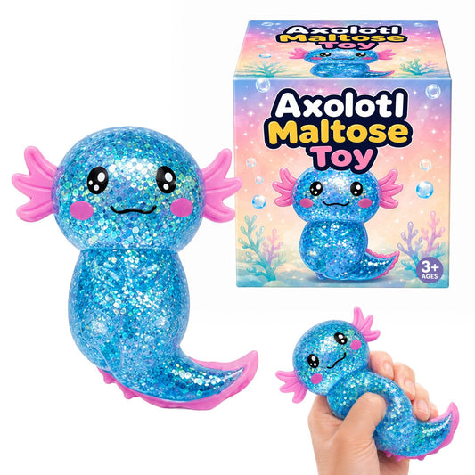 Glitter Axolotl 4-Inch Squishy Stress Reliever | Blue