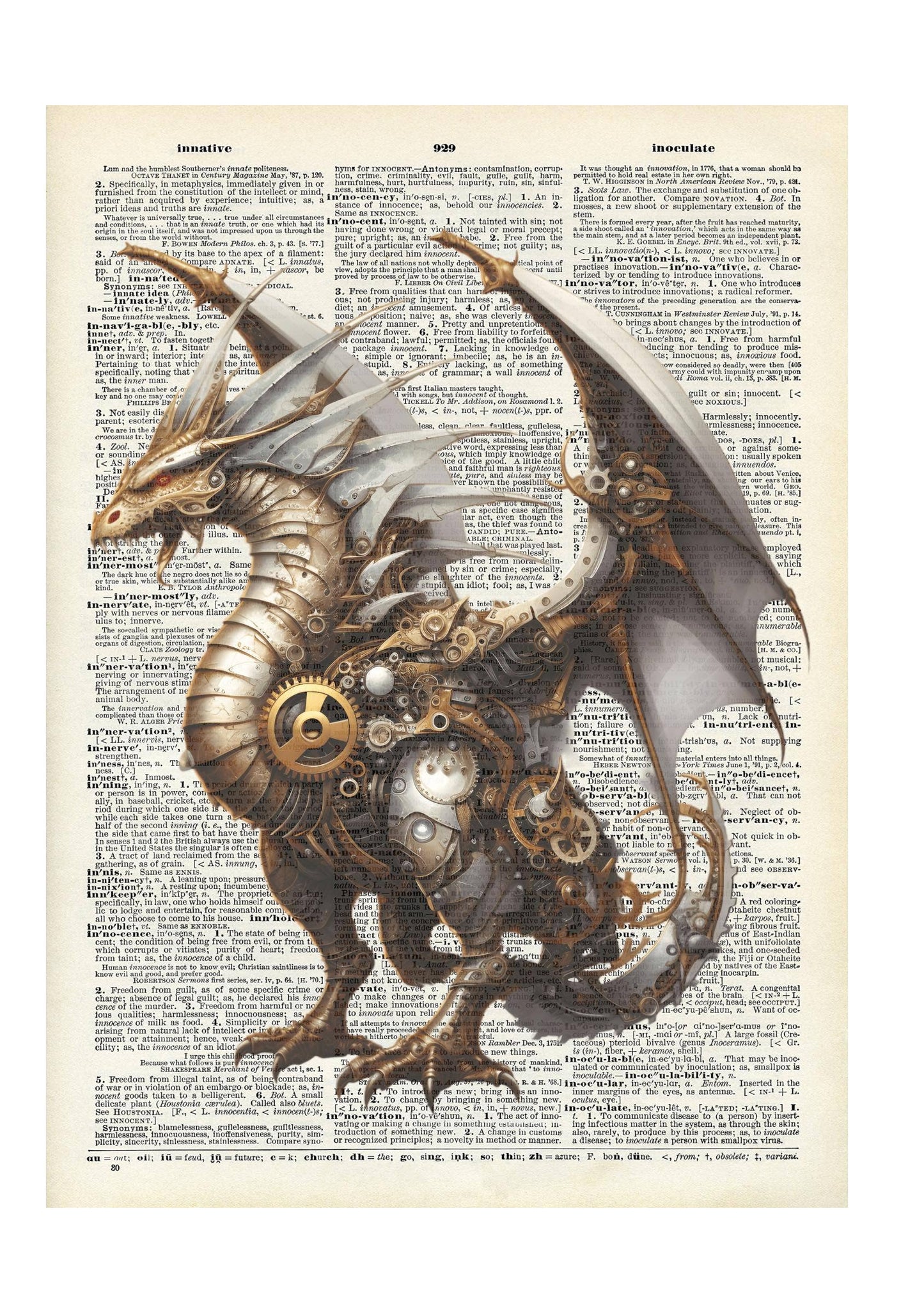 Fanatsy, dragon, Vintage   Dictionary Prints