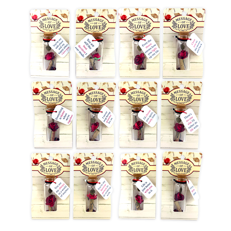 Mini Bottle Rose with Message of Love Gift - 12/Display