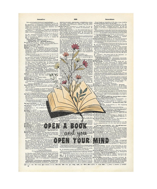 Booklover, books, art , Vintage, Dictionary Prints)