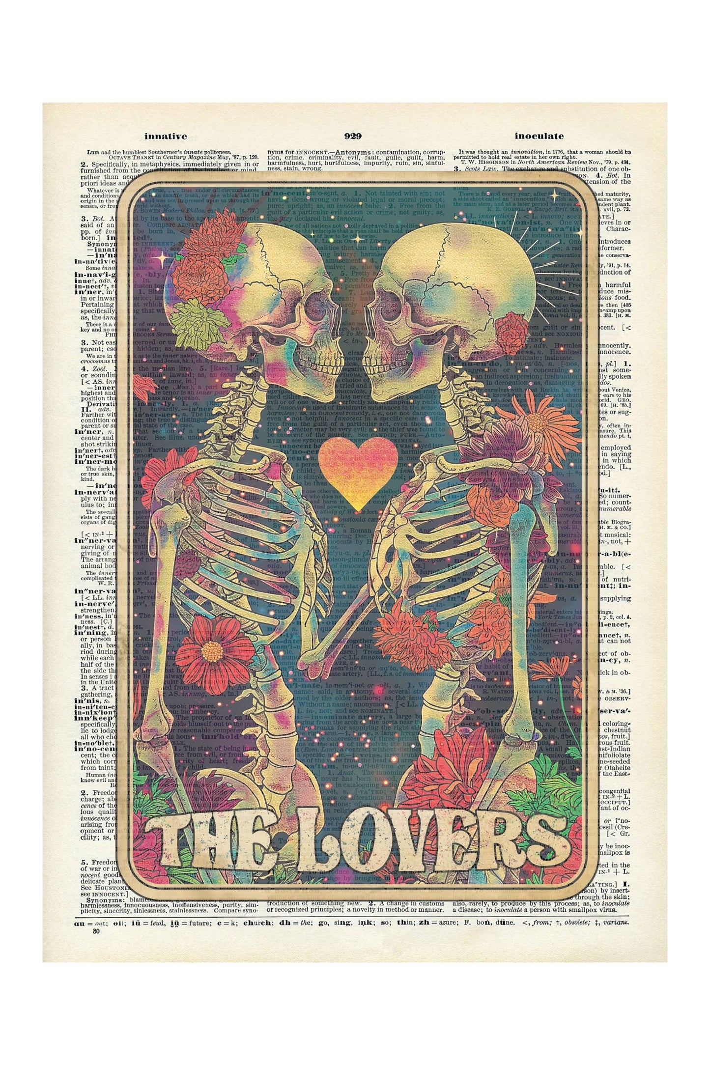 The lovers, Tarot, unique, art, Vintage Dictionary Prints 