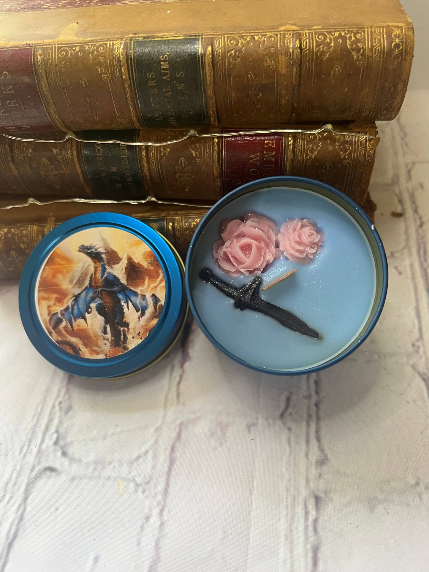 Fantasy book candles- 4 oz, Scented, small candle, bookstore