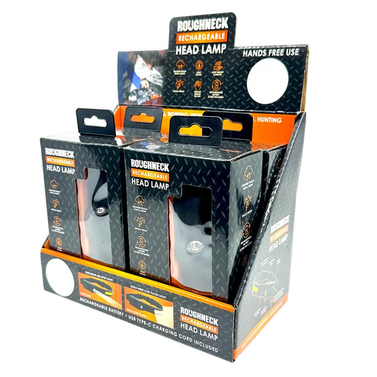 Roughneck Rechargable Headlamp Flashlight - 4/Display