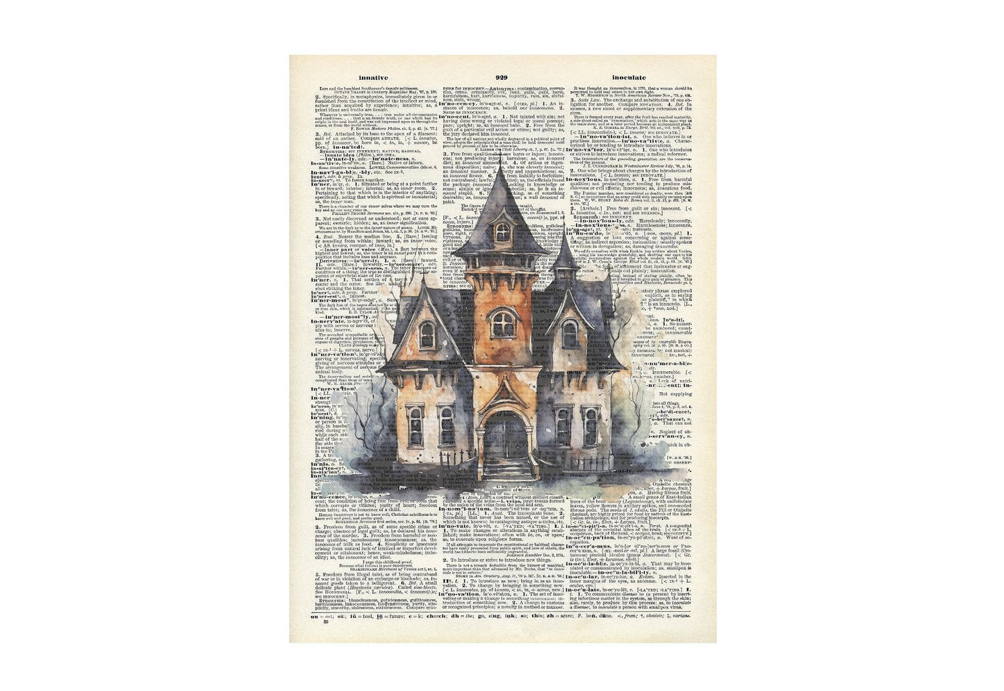 Halloween, haunted house, Vintage, Dictionary Prints