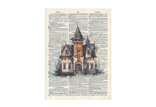 Halloween, haunted house, Vintage, Dictionary Prints